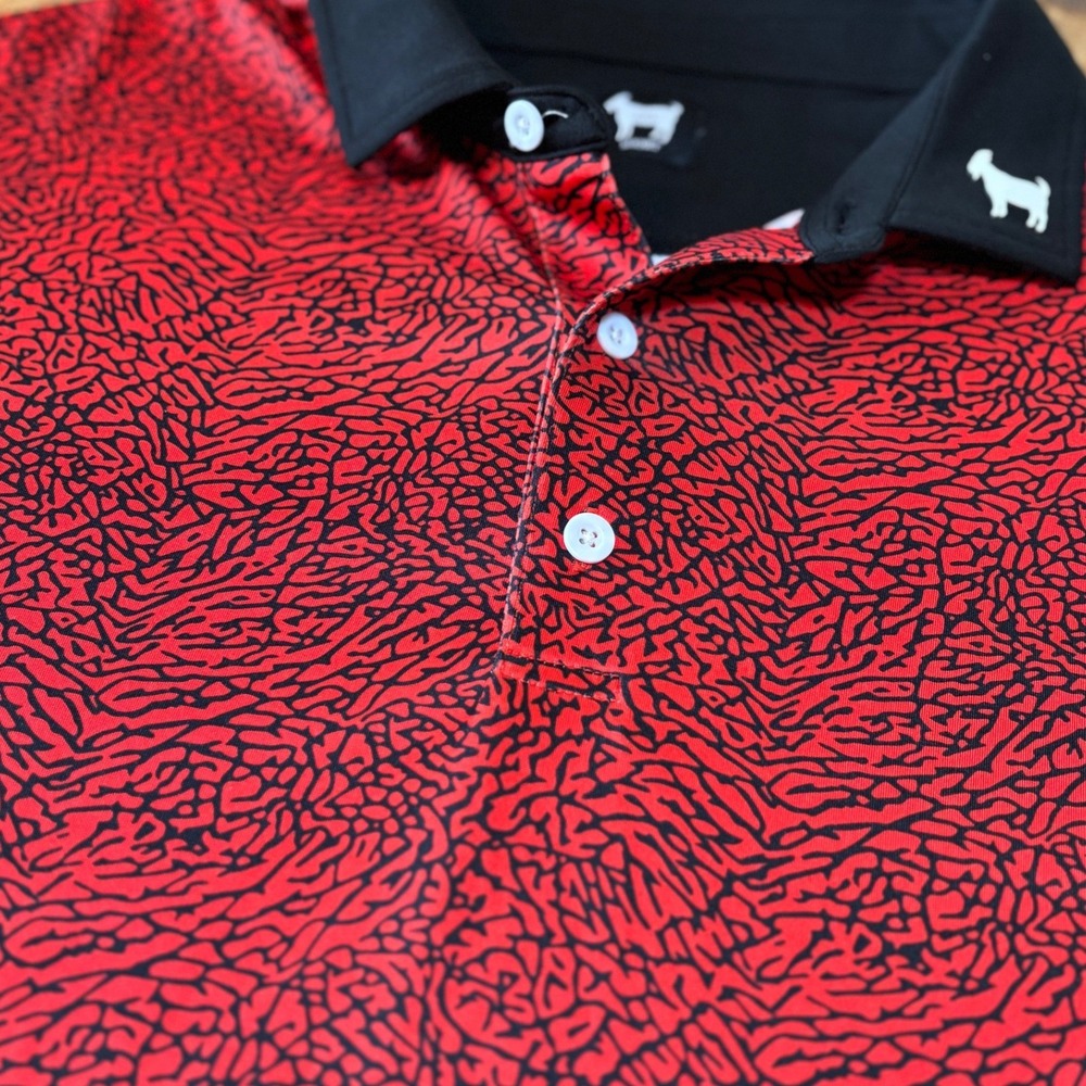 Goated Golf Mens Red EP Red Black Goat Athletic Golf Polo Shirt Size 2XL - Picture 5 of 9